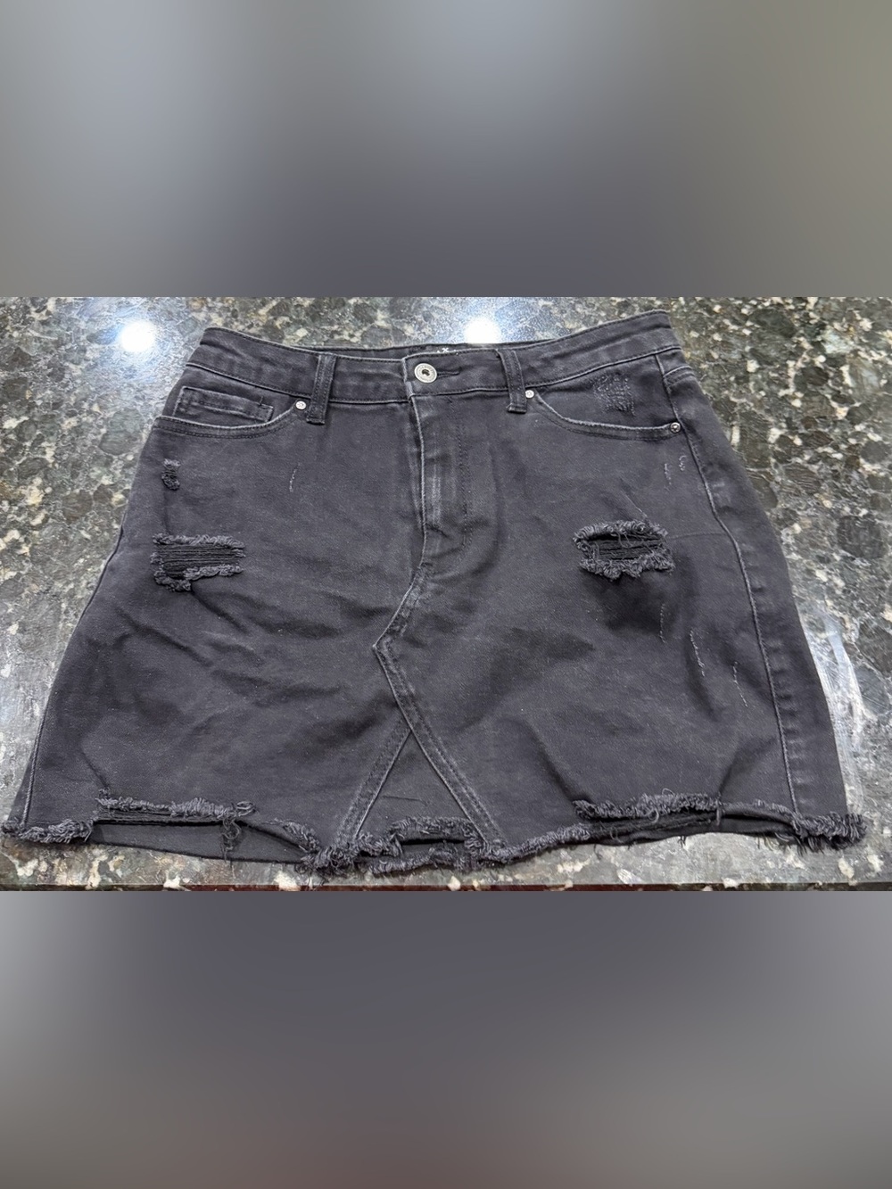 Wax Jean Black Distressed Denim Mini Skirt Size Medium 🖤